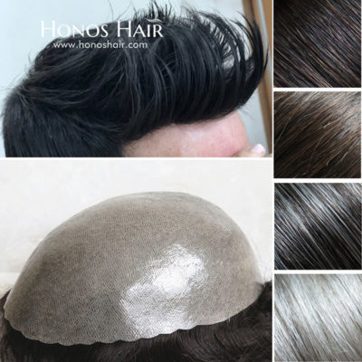 Full Poly Skin Mens Hair Replacement System Toupee Multiple Colors